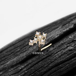 14 Karat Gold Multi-Gem Sparkle Cross L-Shaped Nose Ring - Clear Gem